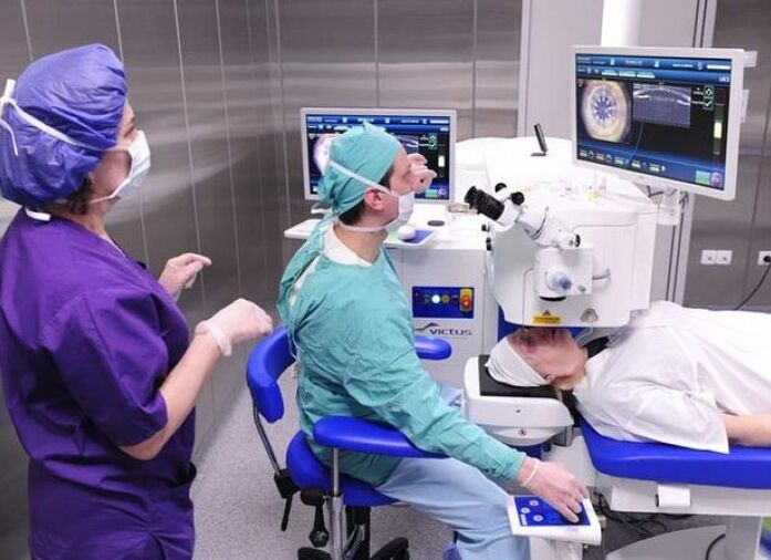 In case of retinal detachment, laser coagulation is performed